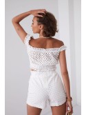 Openwork shorts with pockets, cream 5045 - Online store - Boutique